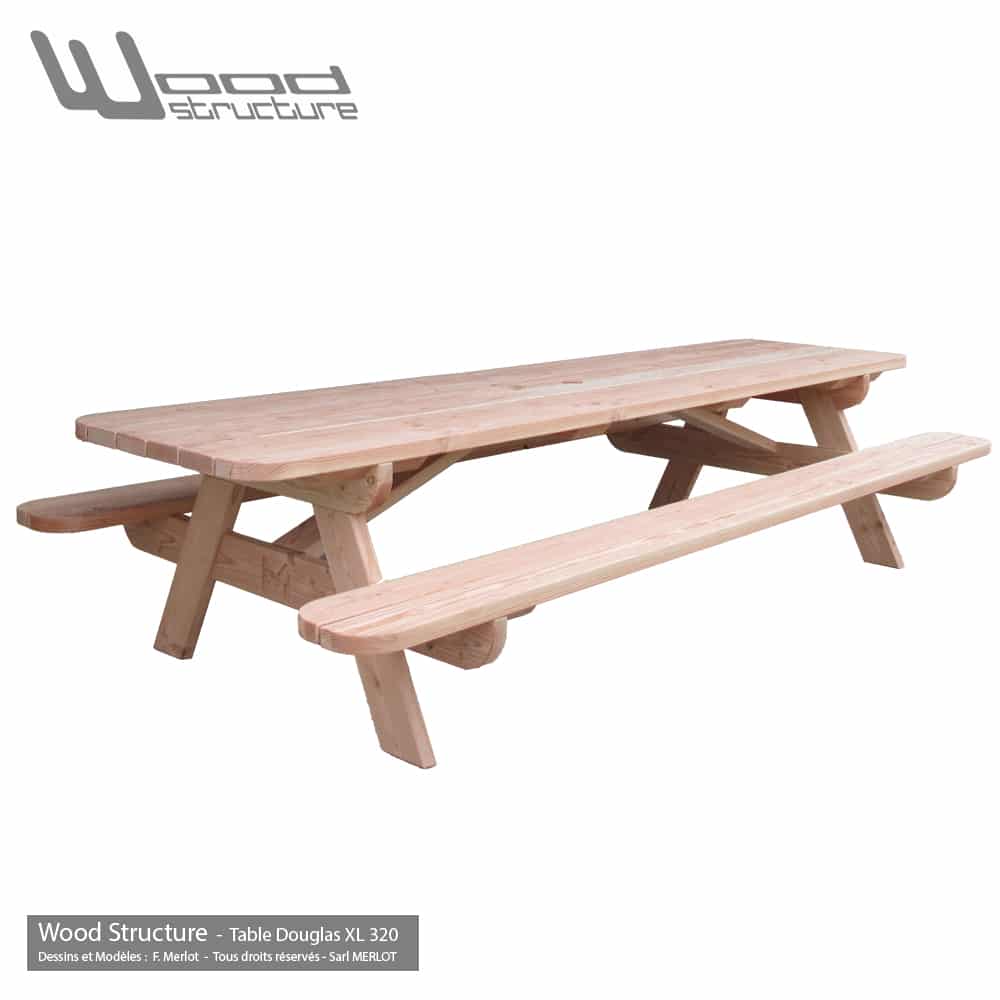 Table pique-nique XL 320 Douglas - TXLD320 - Wood-Structure - Fabriqué en France Val de Loire Touraine par la Sarl MERLOT 37