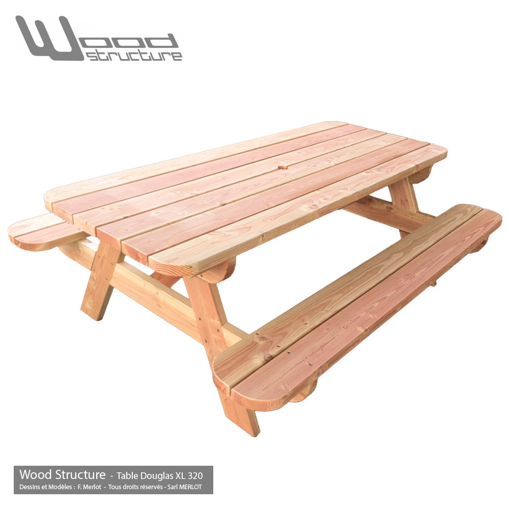 Table pique-nique XL 320 Douglas - TXLD320 - Wood-Structure - Fabriqué en France Val de Loire Touraine par la Sarl MERLOT 37