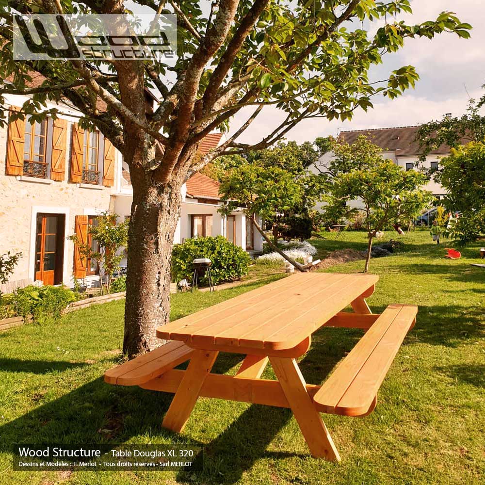 Table pique-nique XL 320 Douglas - TXLD320 - Wood-Structure - Fabriqué en France Val de Loire Touraine par la Sarl MERLOT 37