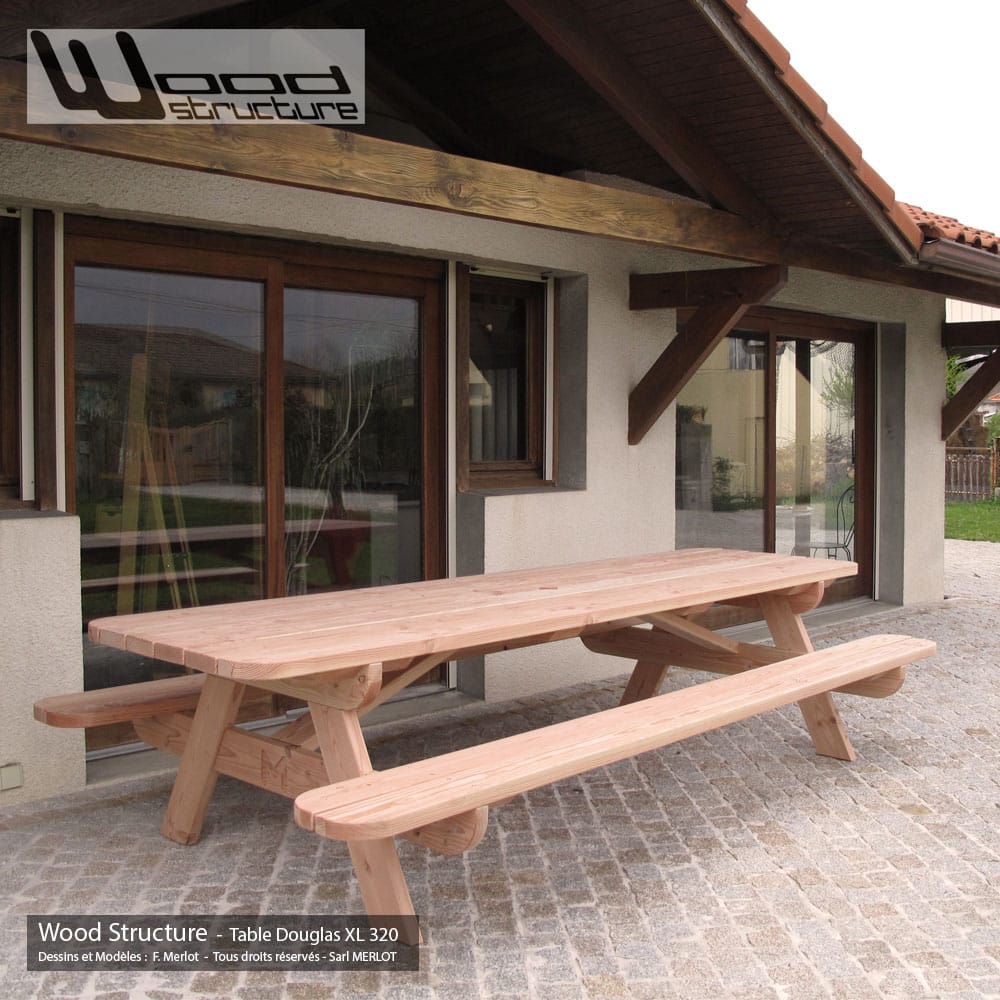 Table pique-nique XL 320 Douglas - TXLD320 - Wood-Structure - Fabriqué en France Val de Loire Touraine par la Sarl MERLOT 37