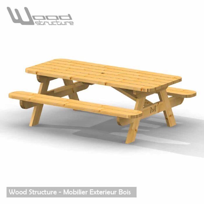 Table de pique-nique L - table picnic en sapin du nord - Fabriquée en France par la Sarl Merlot & Wood Structure - Fauteuil - Banc - Salon de Jardin