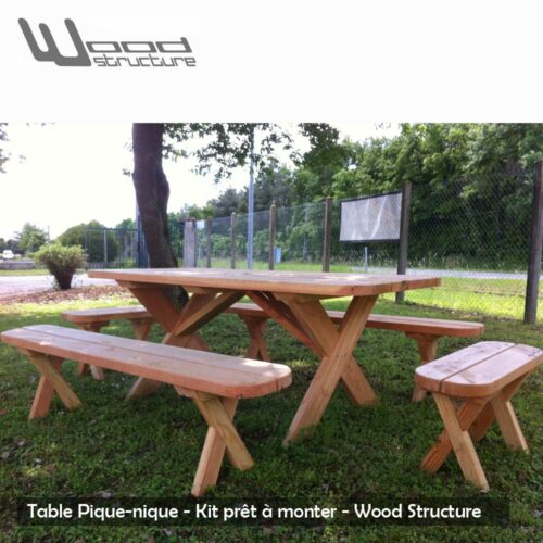 Table de pique-nique banc - table picnic banc en sapin du nord - Fabriquée en France par la Sarl Merlot & Wood Structure - Fauteuil - Banc - Salon de Jardin