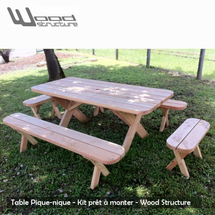 Table de pique-nique banc - table picnic banc en sapin du nord - Fabriquée en France par la Sarl Merlot & Wood Structure - Fauteuil - Banc - Salon de Jardin
