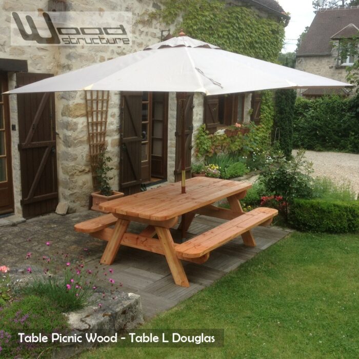 Table pique-nique LD - table picnic en sapin douglas - Fabriquée en France par la Sarl Merlot & Wood Structure - Fauteuil - Banc - Salon de Jardin