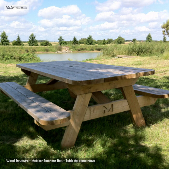 Table de pique-nique L - Fabriquée en France par la Sarl Merlot & Wood Structure - Table picnic en Sapin du nord - Livrée en kit avec fourniture et plan de montage