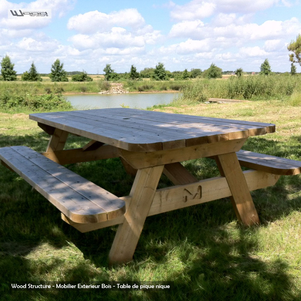 Table extérieur de picnic & jardin - 2m - 6 personnes - Bois