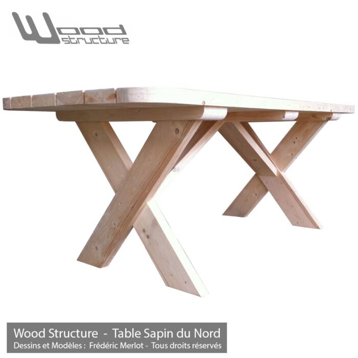 Table bois en sapin du nord - Salon de Jardin - Mobilier bois - Fabriquée en France par la Sarl Merlot & Wood Structure - Richelieu - France