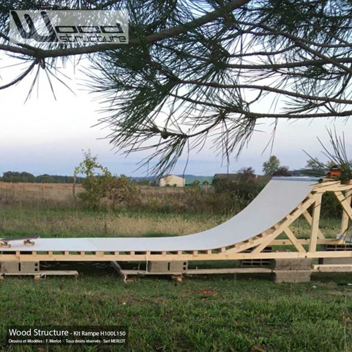 Rampe skate H100L150 - Kit mini rampe skate roller bmx trottinette - Kit prêt à monter - Wood Structure Skatepark