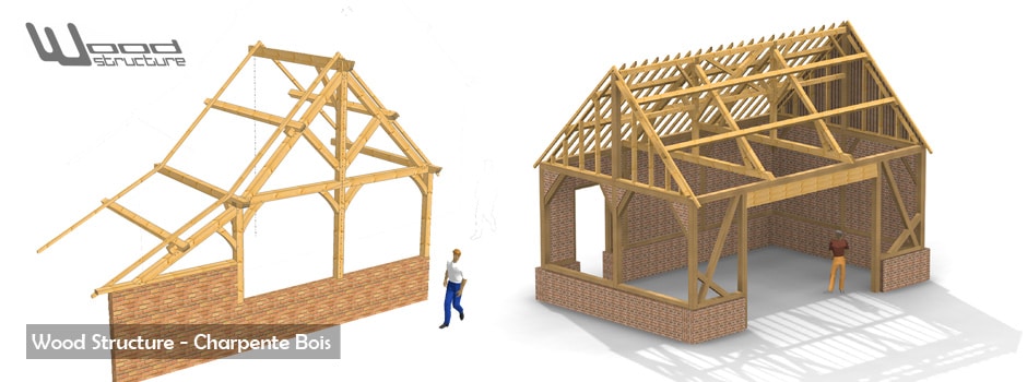 Taille de Charpente Bois - Bâtiment bois - Maisons bois - Abris - Appenti - Pergola - Wood Structure - Bureau Etude Construction Bois - Charpente Ossature bois et Habitat - Richelieu - Indre et Loire Région Centre - France