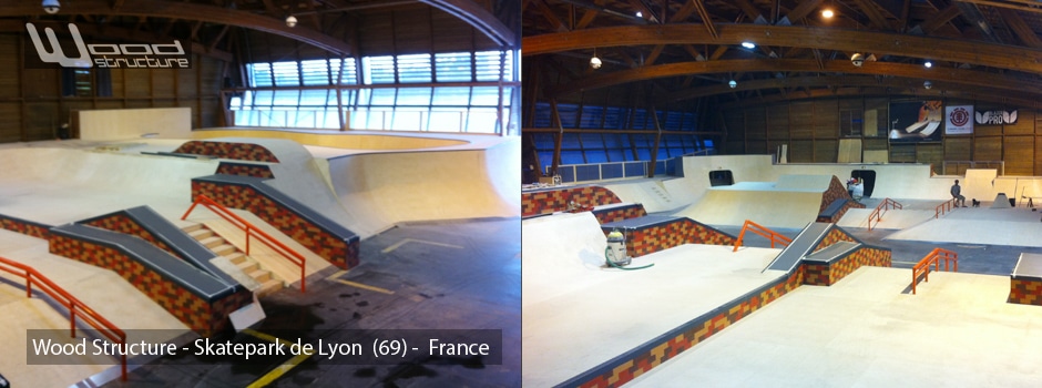 Skatepark de Lyon - Gerland (69) - Street & Bowl - Skatepark Indoor - Wood Structure Skatepark