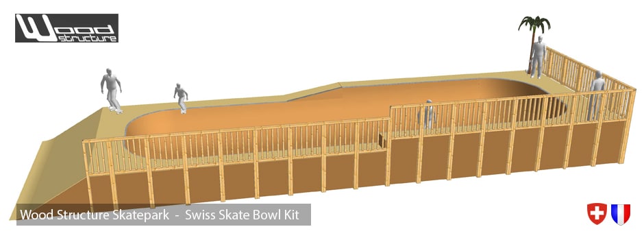 Swiss Skate Bowl kit - Bowl de Skateboard en Kit installé en Suisse par notre client dans son skatepark privé - Wood Structure