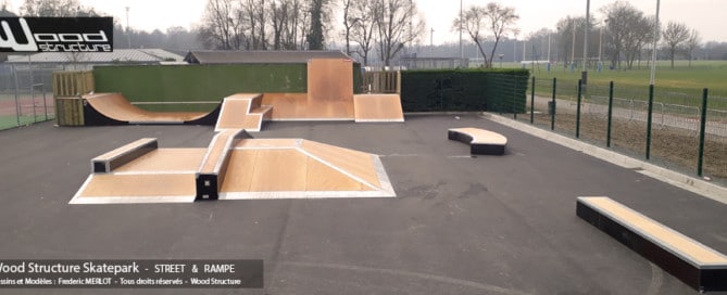 Skatepark à Angers (49) - Pyramide, Wall Ride et Mini Rampe Skate - Module Skatepark Fabriqué par Wood Structure - Sarl MERLOT Richelieu (37) - Val de Loire - France