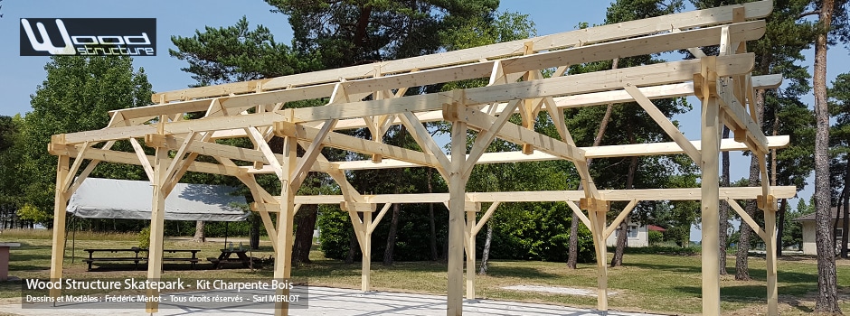 Kit Charpente Bois en Yvelines (78) - Bâtiment - Garage - Abris Voiture - Atelier - Kit Charpente Bois Wood Structure - Fabriqué par la Sarl MERLOT à Richelieu (37) - Région Centre Val de Loire