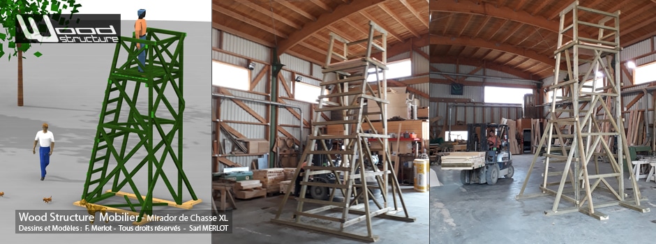 Mirador XL - Wood Structure - kit mirador avec fourniture et plan - Fabriqué en France par la Sarl MERLOT à RICHELIEU (37) Centre Val de Loire - Mirador de chasse ou autre observation de la nature
