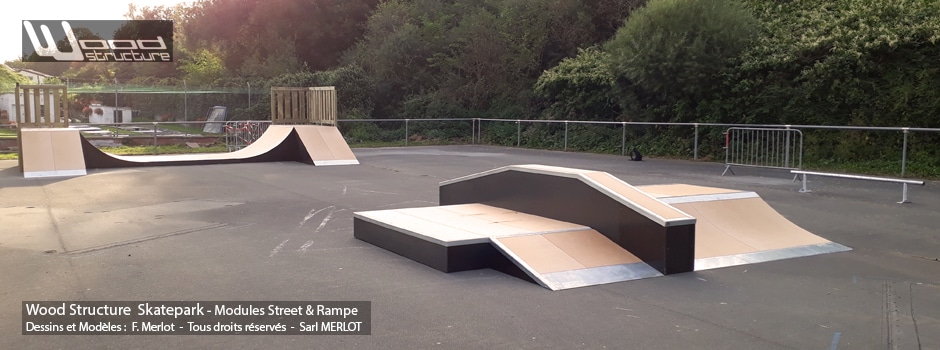 Skatepark de Calonnes-Ricouart - 62 - Pas-de-Calais - Hauts-de-France - Modules et Rampe Skate fabriquée par Wood Structure et la Sarl MERLOT Richelieu (37) - Concepteur et fabricant de Skatepark depuis 1990
