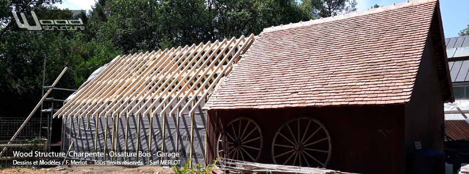 Extension de Garage Ossature Bois - Wood Structure - Sarl MERLOT RICHELIEU - 37 - Indre et Loire - Touraine - Région Centre Val de Loire.