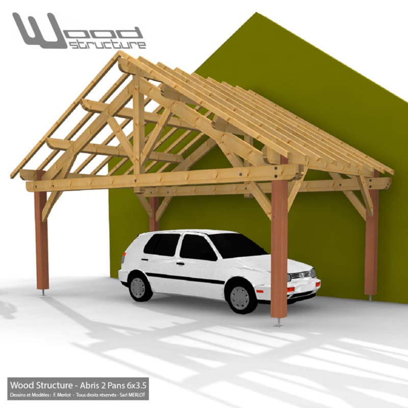 Abri 2 Pans Charpente Bois - Kit Charpente Bois - Wood Structure