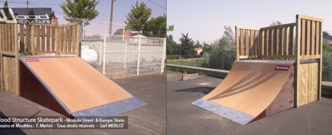 Skatepark de Moncoutant (79) - Deux-Sèvres - Nouvelle-Aquitaine - Rampe Skate et Modules Street Funbox - Fabriqué par Wood Structure et la Sarl MERLOT Richelieu (37) - Concepteur et fabricant de Skatepark depuis 1990