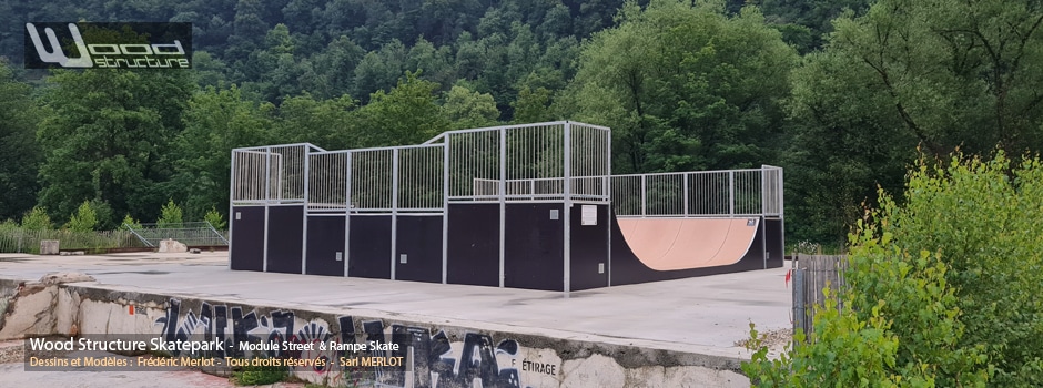 Mini Rampe XXL - Skatepark de Besançon (25) Doubs - Région Bourgogne-Franche-Comté - Rampe Skate H120L854 fabriquée par Wood Structure et la Sarl MERLOT Richelieu (37) - Concepteur et fabricant de Skatepark depuis 1990