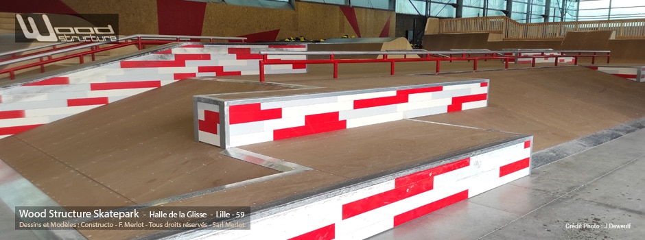 Skatepark Indoor de la Halle de La Glisse - Lille 59 - Réalisation et Fabrication par Wood Structure & Sarl Merlot Richelieu (37) Concepteur et fabricant de Skatepark depuis 1990
