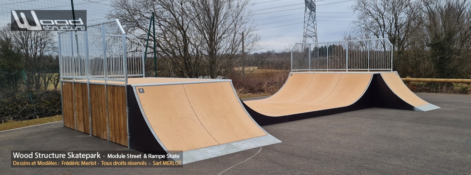Skatepark de Sombernon - Côte-d'Or (21) Région Bourgogne-Franche-Comté - Module et Rampe Skate - Fabriqué par Wood Structure et la Sarl MERLOT Richelieu (37) - Concepteur et fabricant de Skatepark depuis 1990