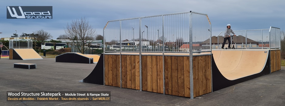 Skatepark de Sombernon - Côte-d'Or (21) Région Bourgogne-Franche-Comté - Module et Rampe Skate - Fabriqué par Wood Structure et la Sarl MERLOT Richelieu (37) - Concepteur et fabricant de Skatepark depuis 1990