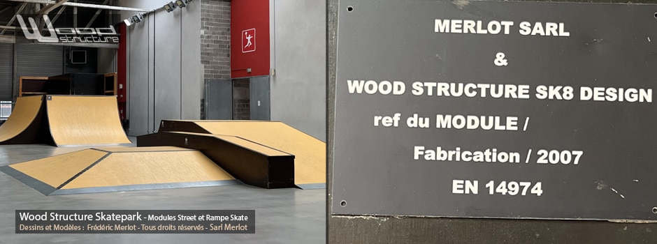 Skatepark Indoor de Tourcoing - Nord (59) Région Hauts-de-France - Module et Rampe Skate - Fabriqué par Wood Structure et la Sarl MERLOT Richelieu (37) - Concepteur et fabricant de Skatepark depuis 1990