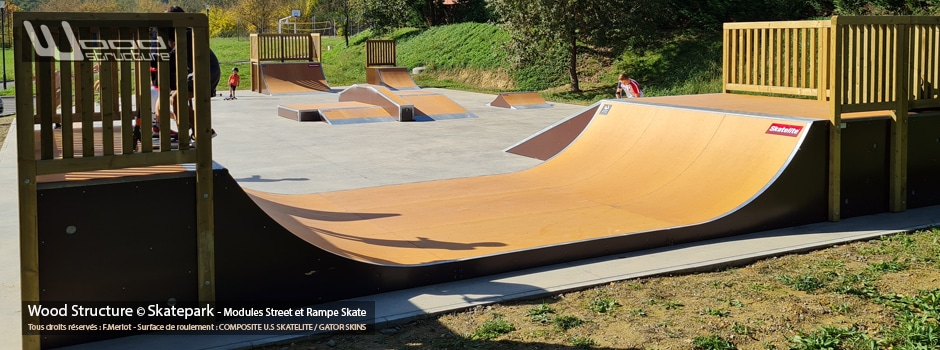Wood Structure - Concepteur et fabricant de Skatepark depuis 1990 - Module Street - Rampe et Bowl - Fabriqué par la Sarl MERLOT Richelieu (37)