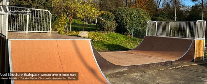 Skatepark de Rosny-sous-bois - Seine-Saint-Denis (93)- Est de Paris - Région Île-de-France - Module et Rampe de Skatepark - Fabriqué par Wood Structure et la Sarl MERLOT Richelieu (37) - Concepteur et fabricant de Skatepark depuis 1990