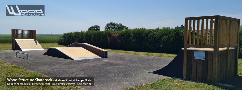 Skatepark de Maisonneuve - Vienne (86) - Centre-Ouest de la France - Région Nouvelle-Aquitaine - Module et Rampe de Skatepark - Fabriqué par Wood Structure et la Sarl MERLOT Richelieu (37) - Concepteur et fabricant de Skatepark depuis 1990