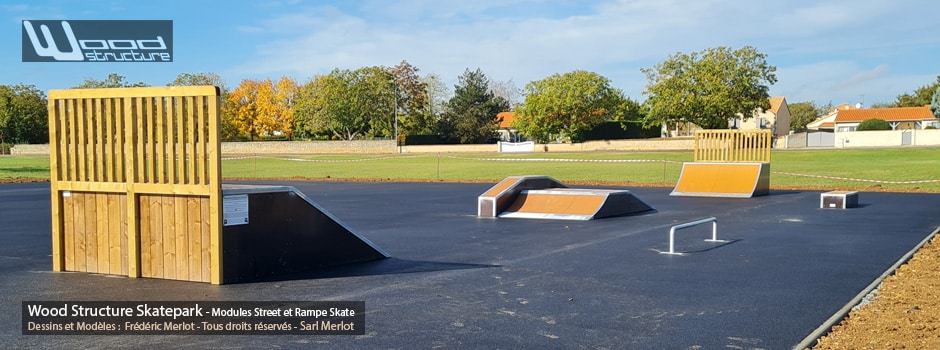 Skatepark de Chabournay - Vienne (86)- Centre-Ouest de la France - Région Nouvelle-Aquitaine - Module et Rampe de Skatepark - Fabriqué par Wood Structure et la Sarl MERLOT Richelieu (37) - Concepteur et fabricant de Skatepark depuis 1990
