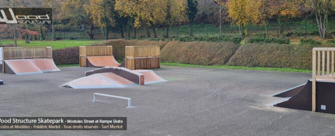 Skatepark du lac de Caniel (76) - Côte d'Albâtre - Seine-Maritime-Normandie - Modules et Rampe de Skatepark - Fabriqué par Wood Structure et la Sarl MERLOT Richelieu (37) - Concepteur et fabricant de Skatepark depuis 1990