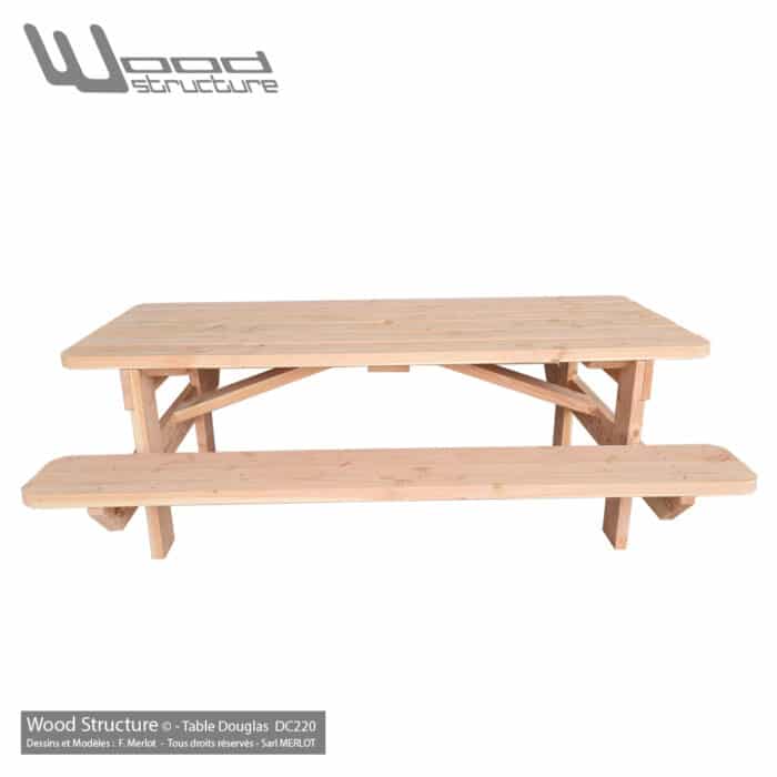 Table pique-nique Bois TLDC220 - Table Picnic en Sapin Douglas - Fabriquée en France par la Sarl Merlot & Wood Structure - Fauteuil - Banc - Salon de Jardin
