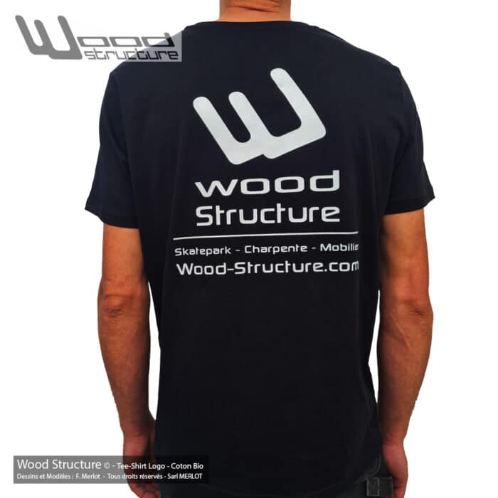 Tee-Shirt Logo - Wood-Structure - Coton Bio - Skatepark - Charpente - Mobilier