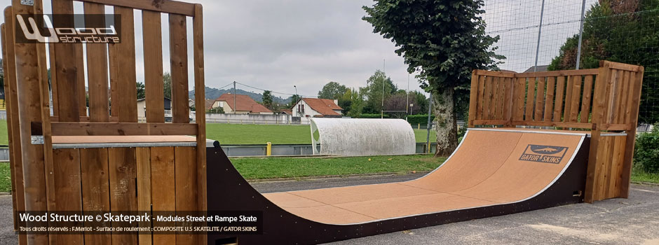 Skatepark de Bizanos - Pyrénées-Atlantiques (64) Nouvelle-Aquitaine - Module et Rampe Skate - Mini-Ramp Halfpipe - Fabriqué par Wood Structure et la Sarl MERLOT Richelieu (37) - Concepteur et fabricant de Skatepark depuis 1990