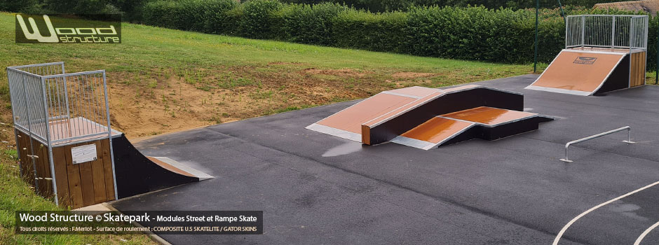 Skatepark de Duneau - Sarthe (72)- Région Pays de la Loire - Module et Rampe de Skatepark - Fabriqué par Wood Structure et la Sarl MERLOT Richelieu (37) - Concepteur et fabricant de Skatepark ou Planchodrome depuis 1990
