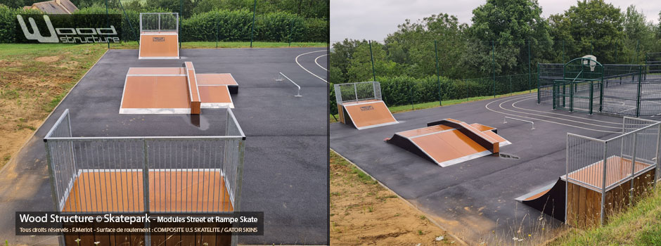 Skatepark de Duneau - Sarthe (72)- Région Pays de la Loire - Module et Rampe de Skatepark - Fabriqué par Wood Structure et la Sarl MERLOT Richelieu (37) - Concepteur et fabricant de Skatepark ou Planchodrome depuis 1990
