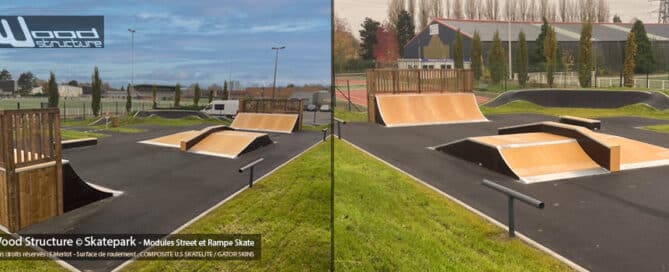 Skatepark de Hellemmes (59) - Nord - Hauts-de-France - Module-Street-Funbox-Pyramide-Curb-Skatepark - Fabriqué par Wood Structure et la Sarl MERLOT Richelieu (37) - Concepteur et fabricant de Skatepark depuis 1990