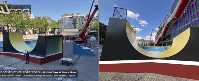 Cycloïde Piazza de Raphaël Zarka au Centre Pompidou à Paris (75004) Bowl - Module et Rampe de Skatepark - Fabriqué par Wood Structure et la Sarl MERLOT Richelieu (37) - Concepteur et fabricant de Skatepark depuis 1990