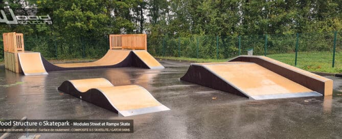 Skatepark de Marly-la-Ville - Val-d'Oise (95) Région Île-de-France - Module et Rampe de Skatepark - Fabriqué par Wood Structure et la Sarl MERLOT Richelieu (37) - Concepteur et fabricant de Skatepark depuis 1990