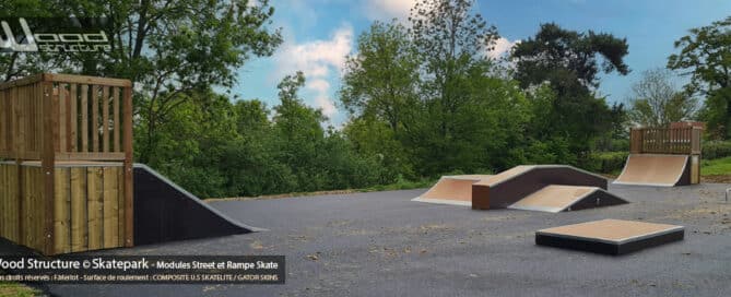 Skatepark de Bonnat - Creuse (23) Région Nouvelle Aquitaine - Module et Rampe de Skatepark - Fabriqué par Wood Structure et la Sarl MERLOT Richelieu (37)- Concepteur et fabricant de Skatepark depuis 1990