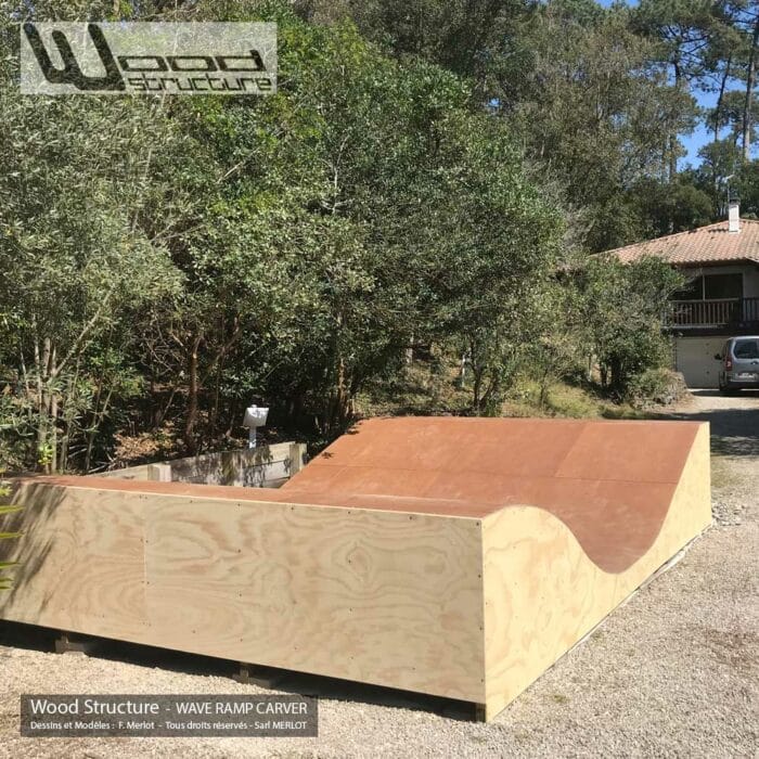 Wave Ramp Carver -Kit Rampe Surf Skate H90L240 Rampe Surfskate - Kit prêt à monter - Wood Structure - Fabricant de Skatepark depuis 1990
