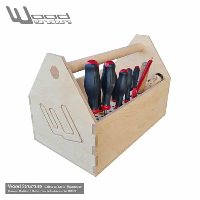 Caisse à outils - Baladeuse Charpentier Bois - Panier de rangement d'outils - Wood Structure Mobilier