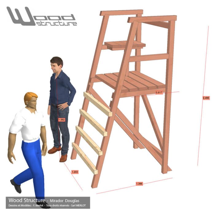 Mirador Douglas - Wood Structure - kit mirador avec fourniture et plan - Fabriqué en France par la Sarl MERLOT à RICHELIEU (37) Centre Val de Loire - Mirador de chasse ou autre observation de la nature