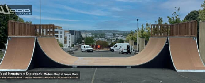 Halfpipe transfert Rampe H200L600 - Skatepark de Fresnes - Val-de-Marne - Ile-de-France - Métropole du Grand Paris - Fabriquée par Wood Structure et la Sarl MERLOT Richelieu (37) Concepteur et fabricant de Skatepark depuis 1990