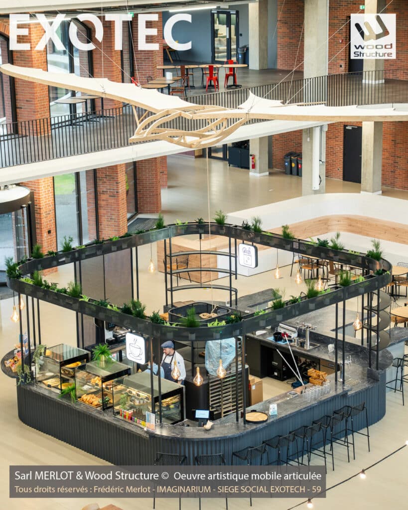 Œuvre artistique mobile articulée - Imaginarium - Siège social de EXOTECH - 59 - Wood Structure - Sarl MERLOT 37