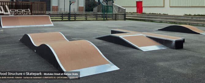 Modules de Skatepark à Artannes-sur-Indre - Indre-et-Loire - Région Centre-Val de Loire - Touraine Vallée de l'Indre - Fabriquée par Wood Structure et la Sarl MERLOT Richelieu (37) Concepteur et fabricant de Skatepark depuis 1990