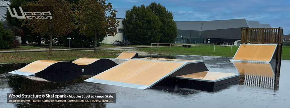 Modules de Skatepark à Chaingy (45) Loiret - Région Centre-Val de Loire - Orléans - Terres du Val de Loire - Fabriquée par Wood Structure et la Sarl MERLOT Richelieu (37) Concepteur et fabricant de Skatepark depuis 1990