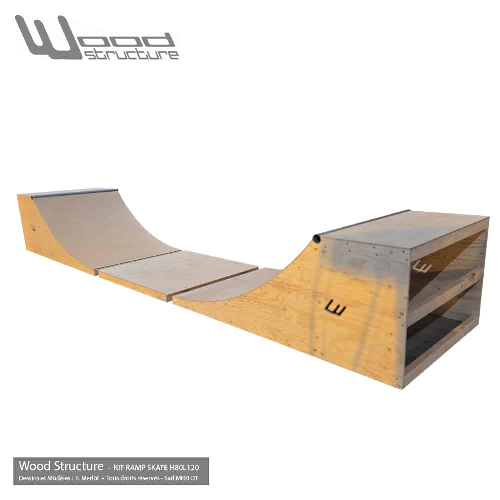 Mini Rampe skate H80L120 - Kit Mini Rampe modulable pour skate roller bmx trottinette - Kit prêt à monter - Wood Structure Skatepark