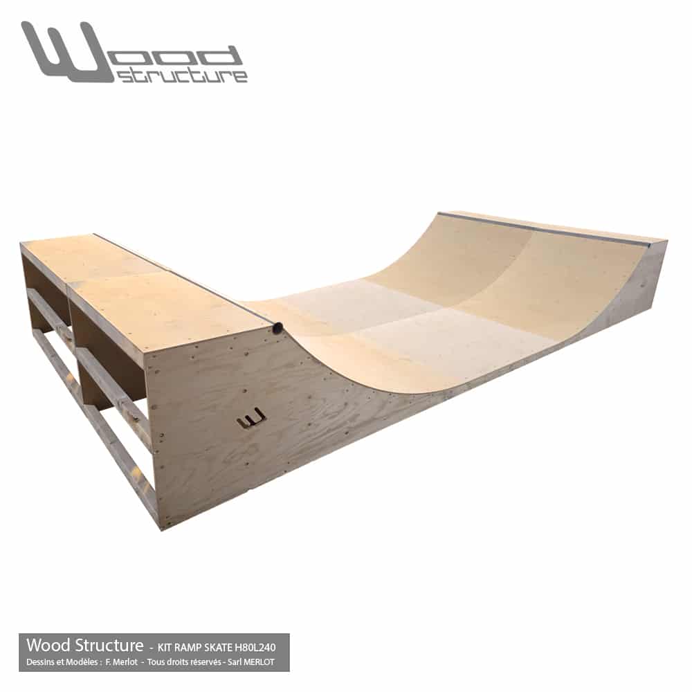 Mini Rampe skate H80L240 - Kit Mini Rampe modulable pour skate roller bmx trottinette - Kit prêt à monter - Wood Structure Skatepark